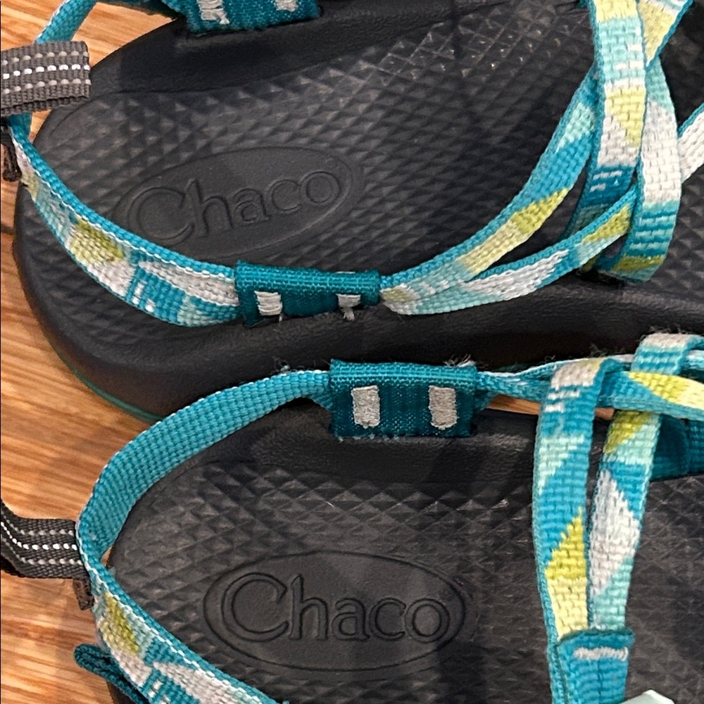 Chaco Kids' ZX/1 EcoTread Sandals Teal, Yellow, White Vacation Vibes Kid’s 4 - Picture 4 of 6